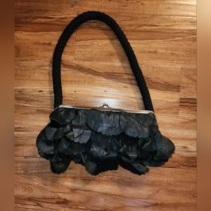 Malandrino black leather leaf motif/detail cocktail bag